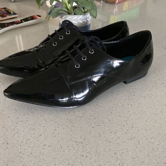 Tildon Astoria Black Shiny Laced Pointed Flats Slip Ons 6 1/2 Goth Witch Street - Picture 10 of 15